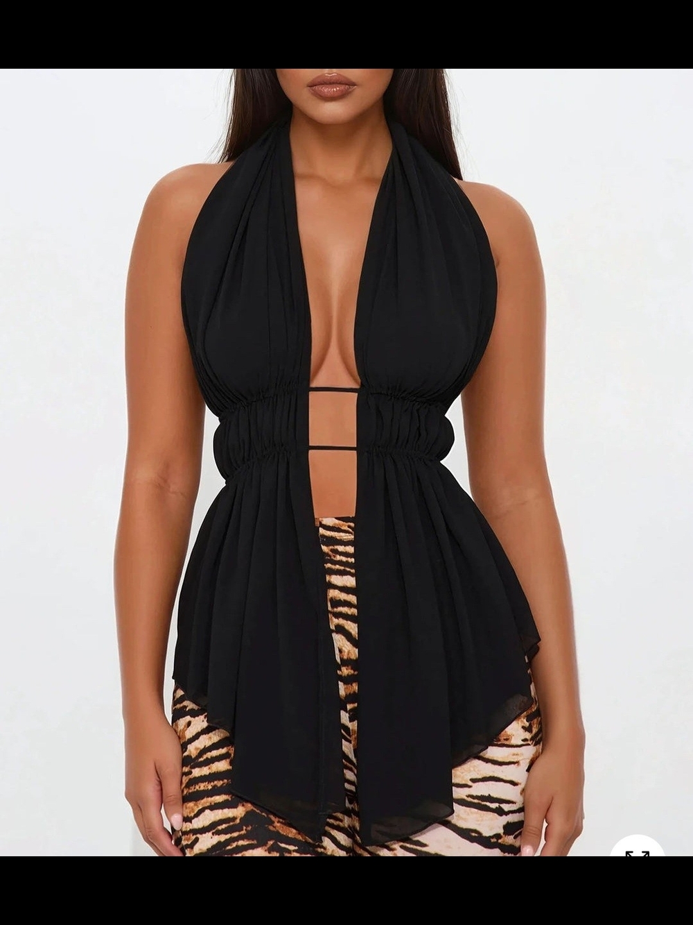 Fashion NOVA Sexy Black Halter Plunge Top NWT